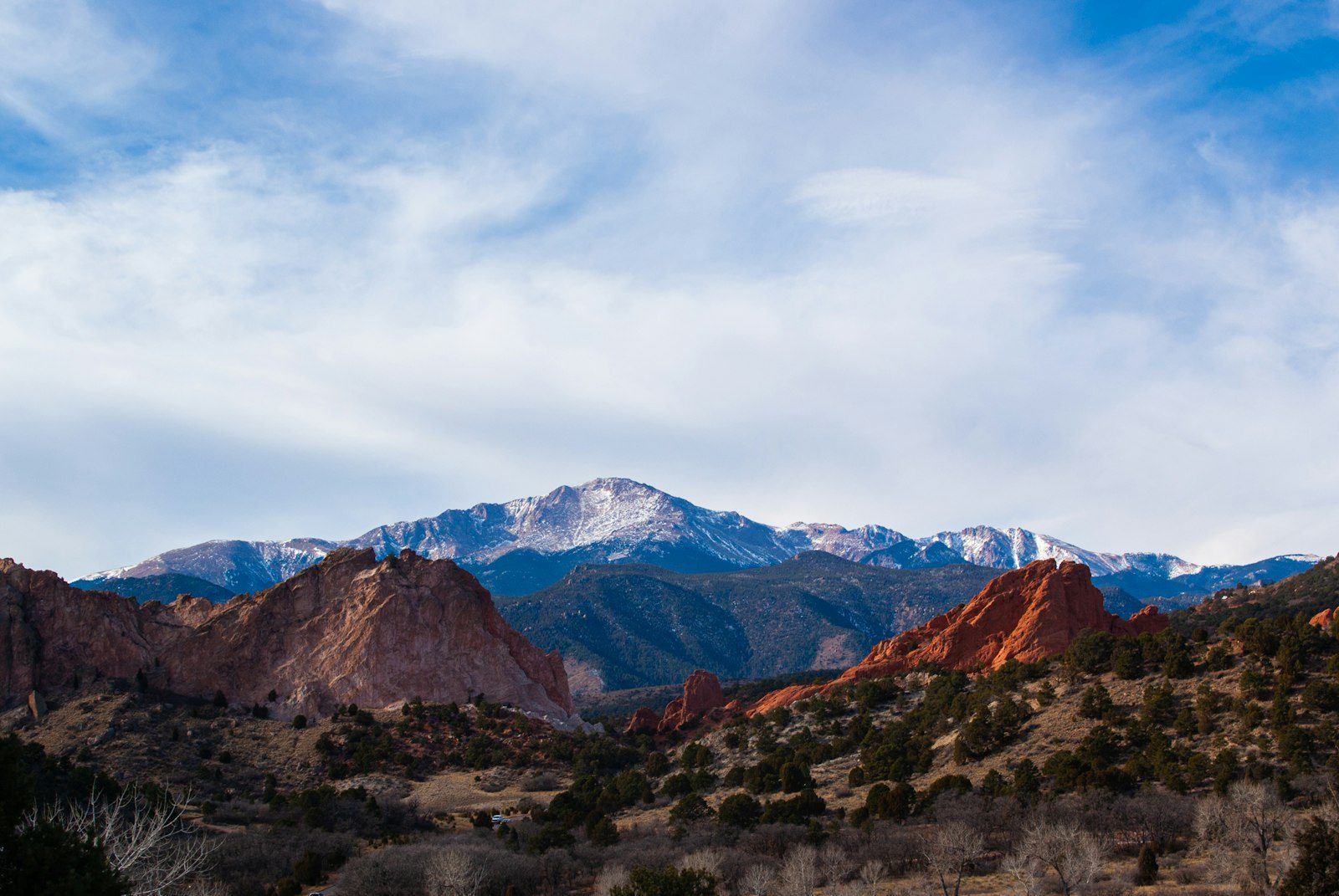 Pikes Peak rising behind Colorado Springs.